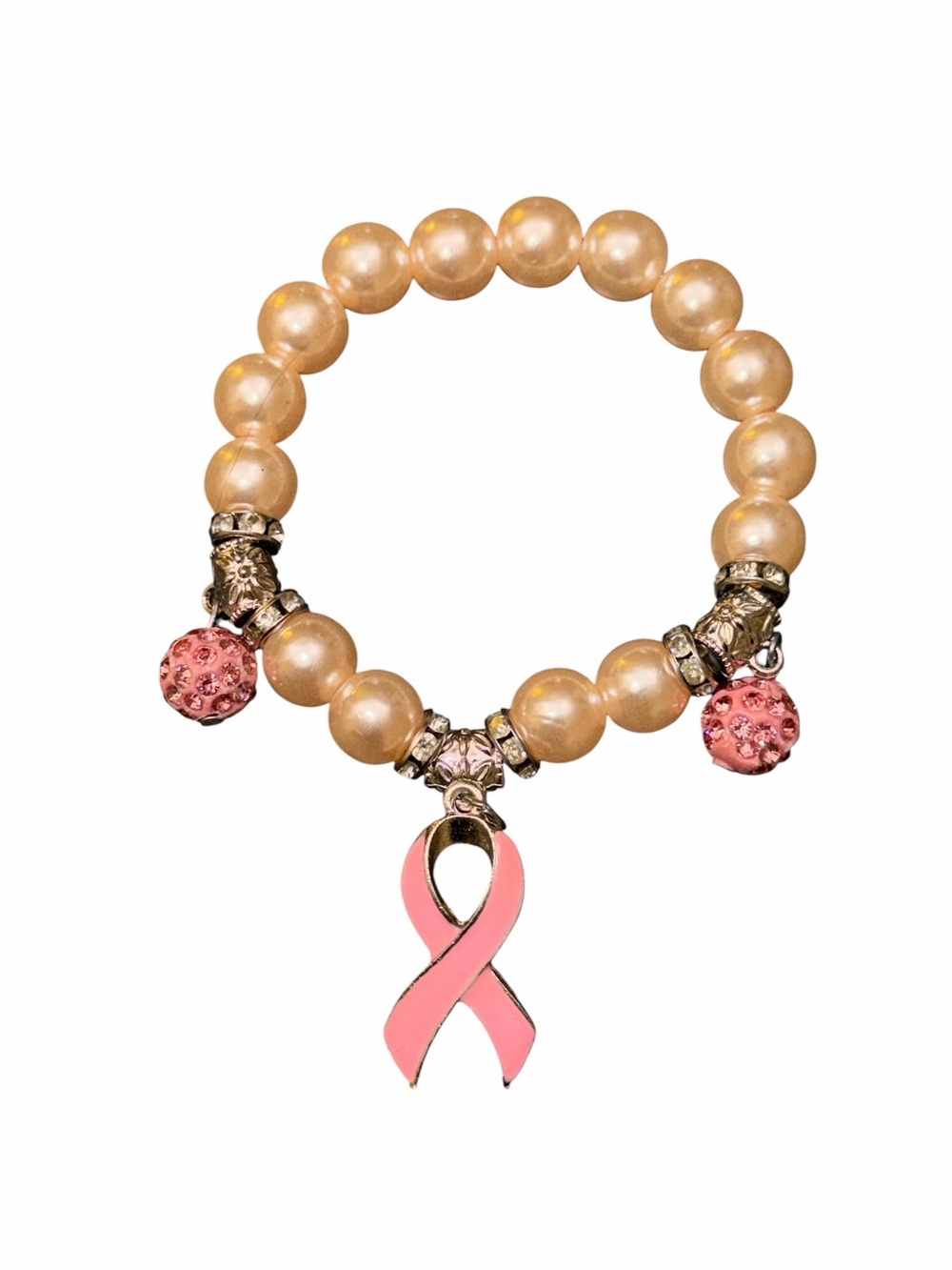 Charm bracelet cancer Pink Ribbon Pearl Bead Stretch Bracelet